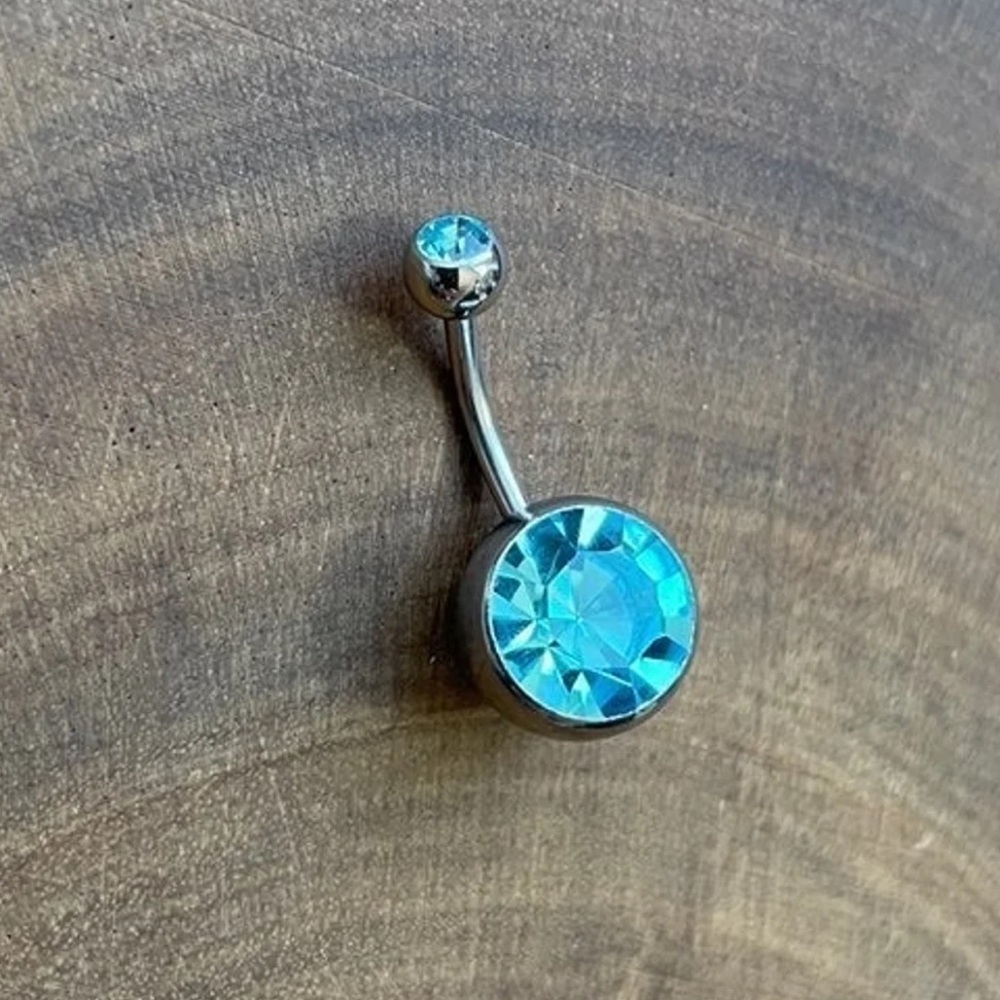 14g Sky Blue Faceted Jewel Belly Button Navel Ring